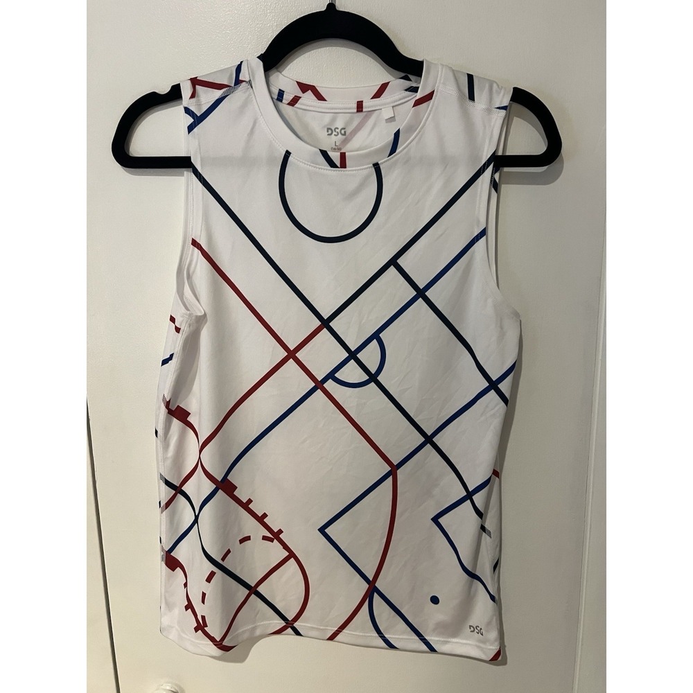 NWT DSG White Red Blue Movement Tank Pure White Court Lines Boy's Size L (14-16)